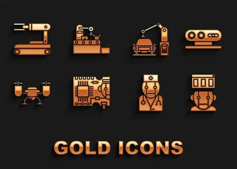 Set Printed circuit board PCB, 3d scanning system, Robot, doctor, Drone flying 스톡 일러스트