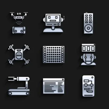 Set Printed circuit board PCB, Software, web developer programming code Stock Illustration