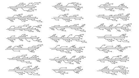 Set of printed circuit board PCB tracks isolated on white background. Stock Illustration