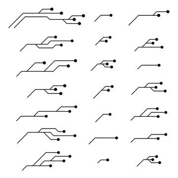 Set of printed circuit board PCB tracks silhouettes isolated on white Stock-Illustration