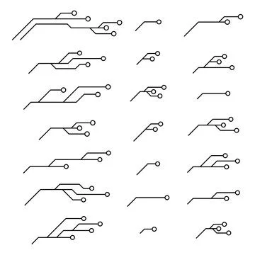 Set of printed circuit board PCB tracks isolated on white background. Stock Illustration