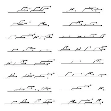 Set of printed circuit board PCB tracks silhouettes isolated on white Stock Illustration
