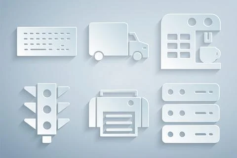 Set Printer, Coffee machine, Traffic light, Server, Data, Web Hosting, Deli.. Stock Illustration
