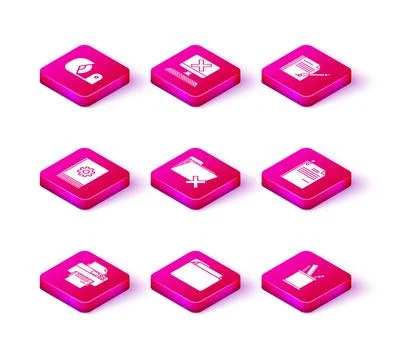 Set Printer, Document folder, User manual, Delete, Pencil case stationery, .. Stock Illustration