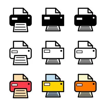 Set of Printer document web icon, printout machine technology flat sign vecto Illustrazione stock