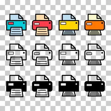 Set of Printer document web icon, printout machine technology flat sign vecto Illustrazione stock