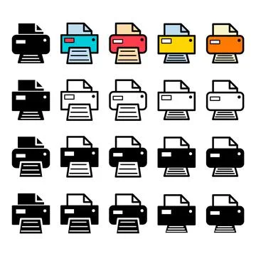 Set of Printer document web icon, printout machine technology flat sign vecto Stock Illustration