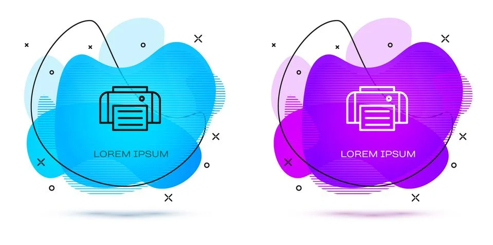 Set Printer icon isolated on black and white background. Vector Stock Illustration