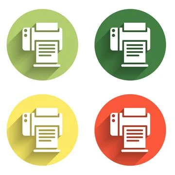 Set Printer icon isolated with long shadow background. Color circle button... イラスト素材