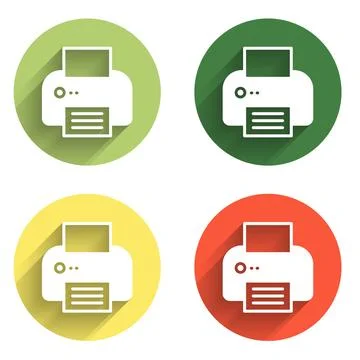 Set Printer icon isolated with long shadow background. Color circle button... Stock Illustration