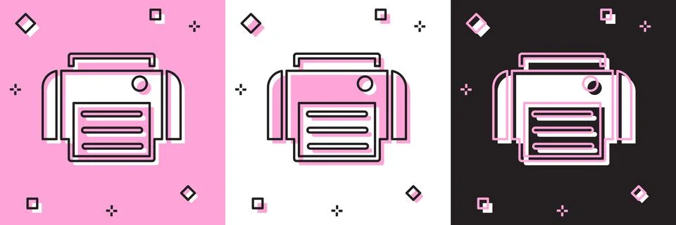 Set Printer icon isolated on pink and white, black background. Vector Illustrazione stock