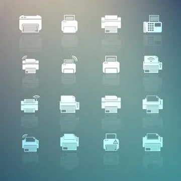 Set of printer icons on retina background 스톡 일러스트