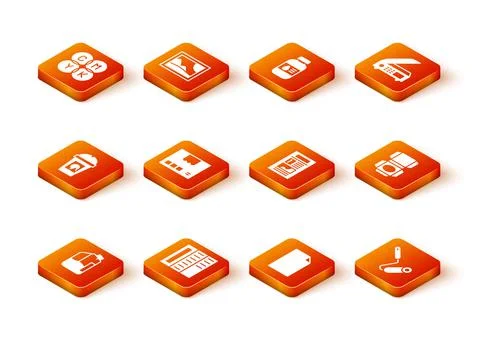 Set Printer ink bottle, Brochure, Coffee cup to go, Carton cardboard box, Empty Stock Illustration