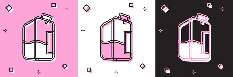 Set Printer ink bottle icon isolated on pink and white, black background. Vector Stock Illustration