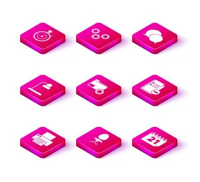 Set Printer, Office chair, Table lamp, Folder settings with gears, Calendar.. Stock Illustration