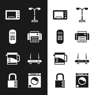 Set Printer, Remote control, Microwave oven, Street light, Electric kettle Illustration