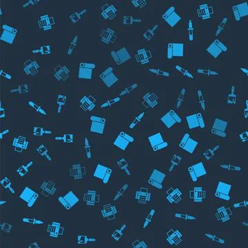 Set Printer, Roll of paper, Pipette and Paint brush on seamless pattern. Vector Stock Illustration