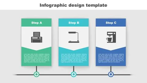 Set Printer, Table lamp and Coffee machine. Business infographic template Stock Illustration