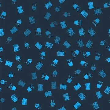 Set Printer, Table lamp, Radio and Electric plug on seamless pattern. Vector Stock Illustration
