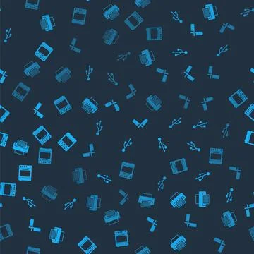 Set Printer, USB, Crossed meat chopper and Oven on seamless pattern. Vector Stock Illustration