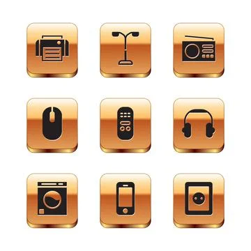Set Printer, Washer, Smartphone, Remote control, Computer mouse, Radio Stock Illustration