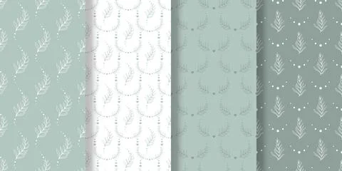 Set of prints with green foliage Illustrazione stock