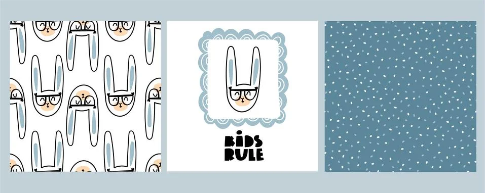 A set of prints with rabbits Stock Illustration