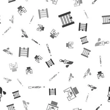 Set Prison window, Broken, Bloody knife and Marijuana joint on seamless pattern Stock Illustration
