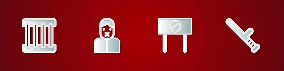 Set Prison window, Censor and freedom of speech, Protest and Police rubber baton Ilustración de archivo