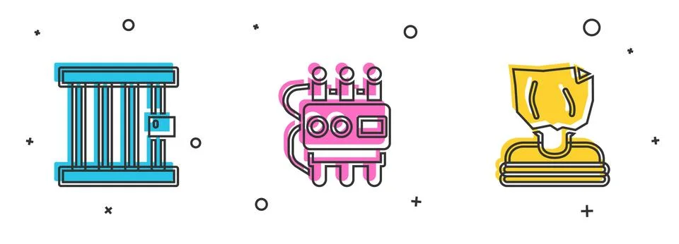 Set Prison window, Dynamite and timer clock and Kidnaping icon. Vector イラスト素材