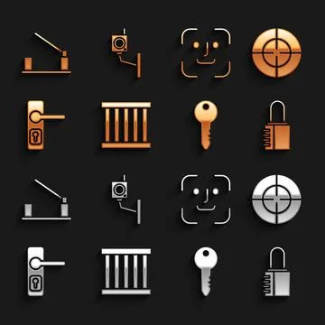 Set Prison window, Target sport, Safe combination lock, Key, Door handle, Face Illustration