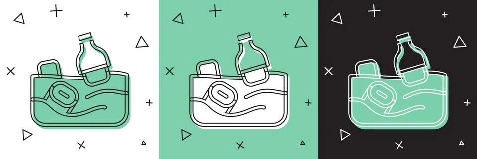 Set The problem of pollution of the ocean icon isolated on white and green Stock Illustration