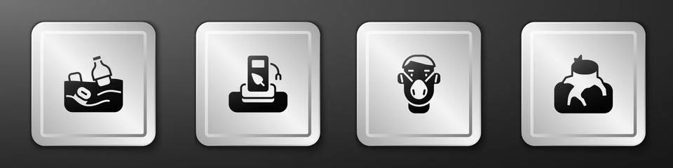 Set Problem pollution of the ocean, Petrol or gas station, Face in protective Illustrazione stock