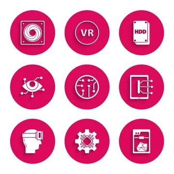 Set Processor, 3D printer, Tablet, Virtual reality glasses, Hard disk drive HDD 스톡 일러스트