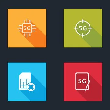 Set Processor 5G, network, Sim card rejected and Graphic tablet with icon Stock Illustration