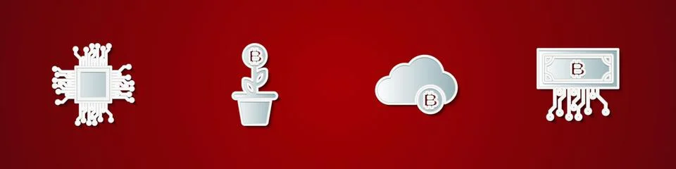 Set Processor, Bitcoin plant in the pot, Cryptocurrency cloud mining and bitcoin Stock Illustration