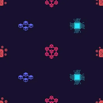 Set Processor, Blockchain technology, and ASIC Miner on seamless pattern. Vector Stock Illustration