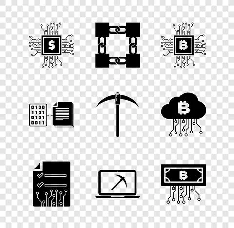 Set Processor chip with dollar, Blockchain technology, CPU mining farm, Smart Stockillustratie