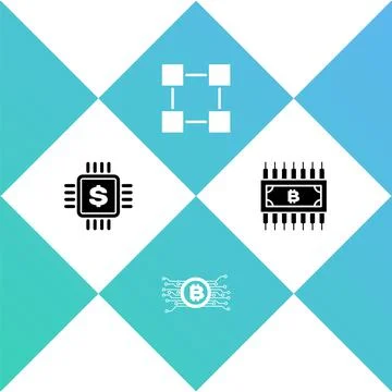 Set Processor chip with dollar, Cryptocurrency bitcoin in circuit, Blockchain Stock Illustration