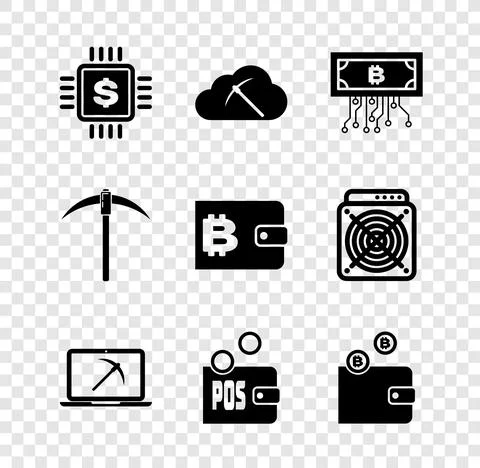 Set Processor chip with dollar, Cryptocurrency cloud mining, bitcoin circuit Stockillustratie