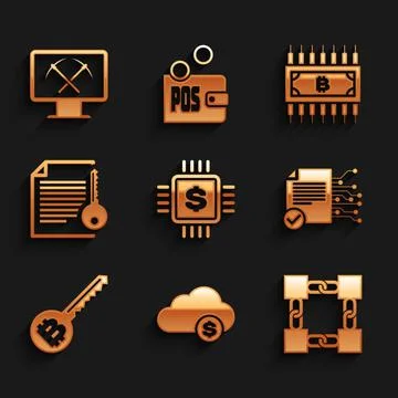 Set Processor chip with dollar, Cryptocurrency cloud mining, Blockchain Stock Illustration