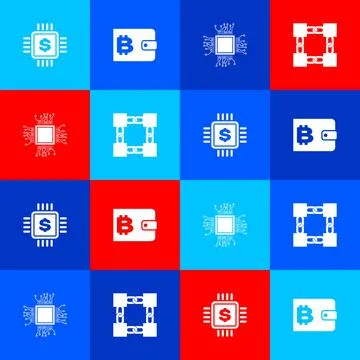 Set Processor chip with dollar, Cryptocurrency wallet, and Blockchain technology 스톡 일러스트