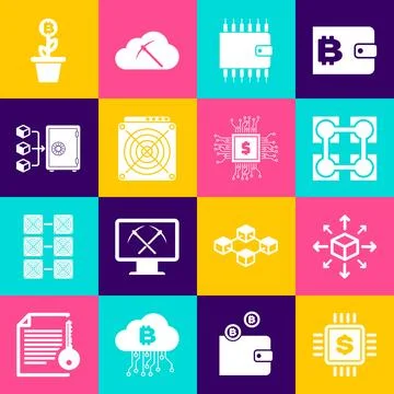 Set Processor chip with dollar, Distribution, Blockchain technology, Crypto.. Stock Illustration