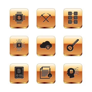 Set Processor chip with dollar, Proof of stake, Smart contract, Cryptocurrency Stockillustratie