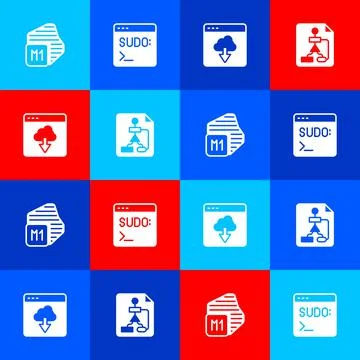 Set Processor, Code terminal, Cloud technology data transfer and Flowchart icon Illustrazione stock