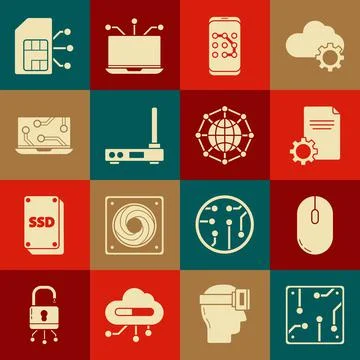 Set Processor, Computer mouse, File document, Mobile and graphic password Illustrazione stock