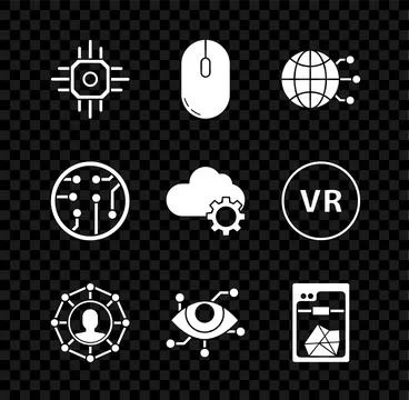 Set Processor, Computer mouse, Global technology social network, Project team Illustrazione stock