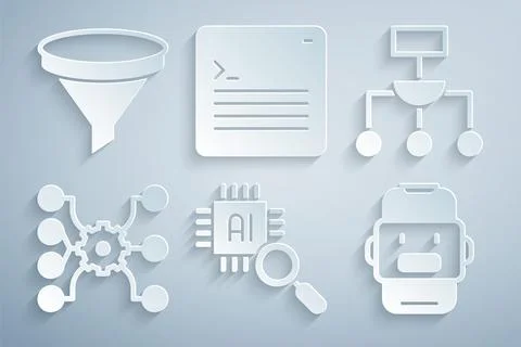 Set Processor CPU, Algorithm, Neural network, Chat bot, Web developer Stockillustratie