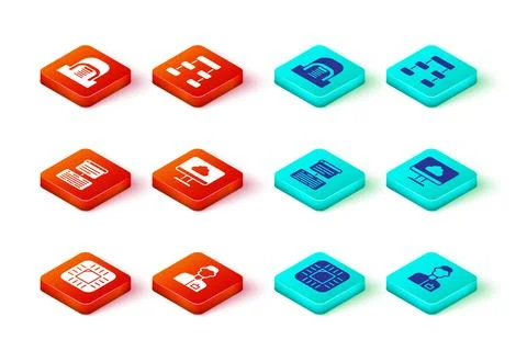 Set Processor with CPU, Analyst engineer, Server, Data, Web Hosting, Cloud 스톡 일러스트