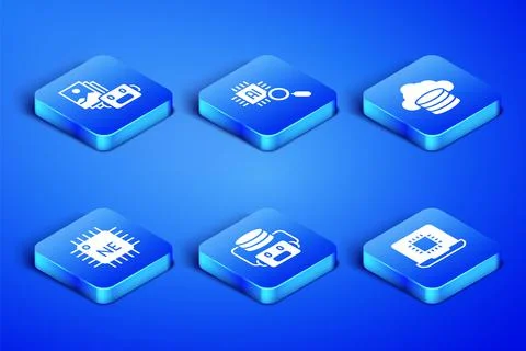 Set Processor CPU, Artificial intelligence robot, and Cloud database icon Illustrazione stock